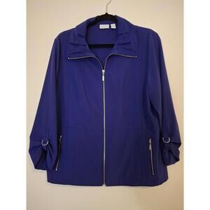 Chico's Size 2 Women's Large Zenergy Purple Full Zip‎ Roll Tab Sleeve Jacket